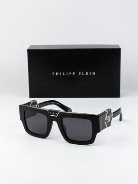 Philipp Plein Men Sunglasses Black Grey Square SPP092M 700Y NEW AUTHENTIC